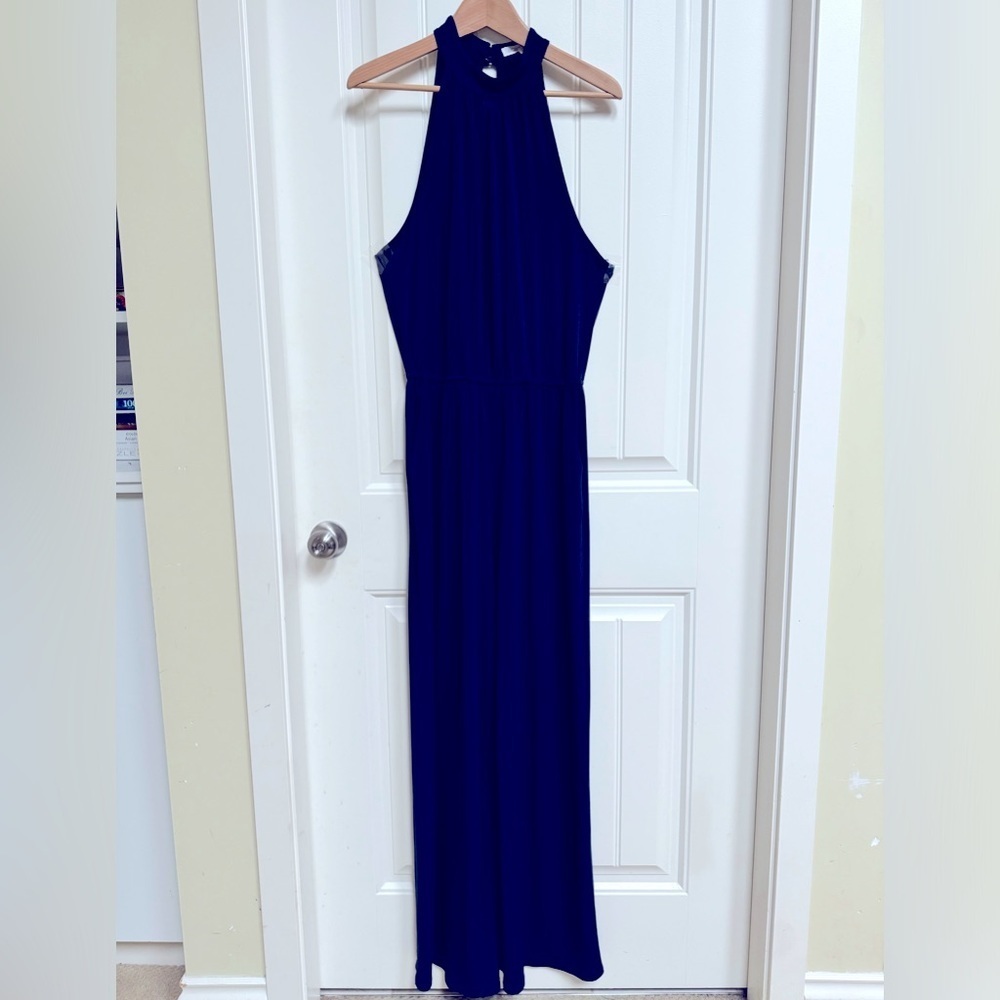 BCBGeneration Navy Blue Sleeveless Romper with High Neck & Elasticated Waist. M